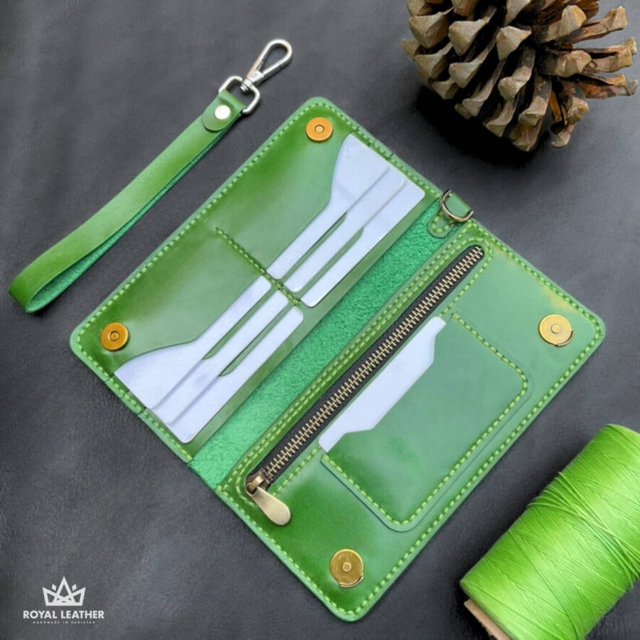 Zipper Long Card Wallet Green